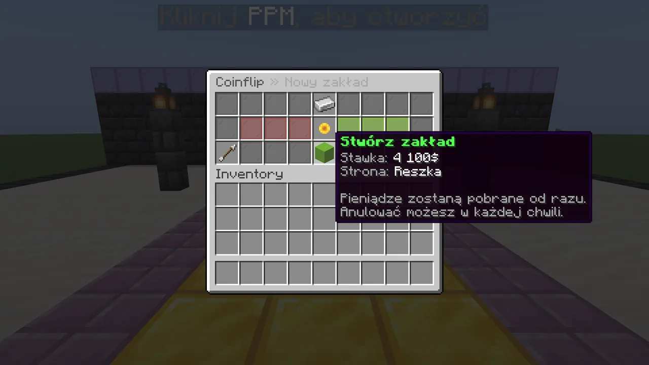 Tworzenie zakładu przyciskami plus i minus