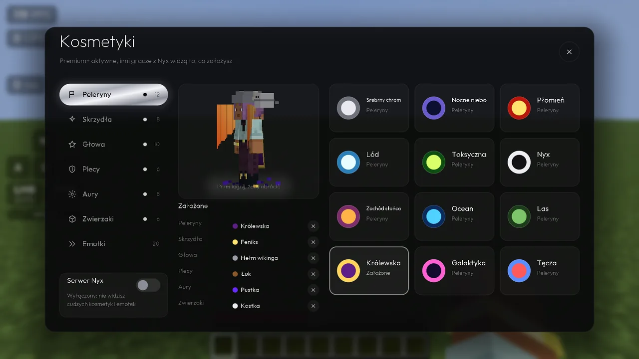 Garderoba NyxCode Client z kategoriami kosmetyk